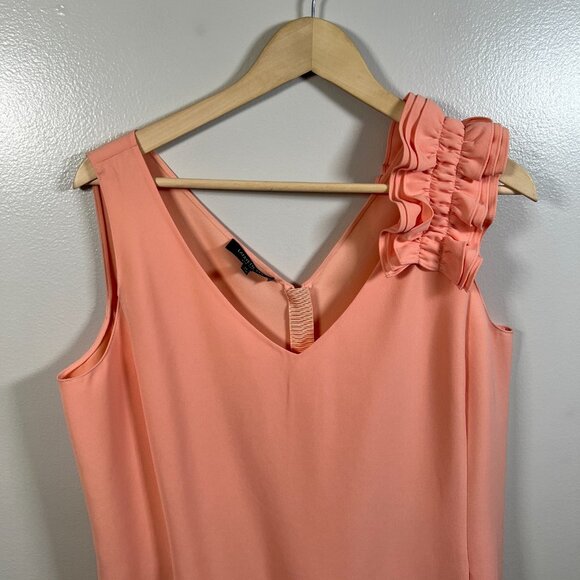 Lafayette 148 Laurie Ruffle Detail Shift Dress Size 14 Coral Event Wedding Guest - Picture 4 of 10